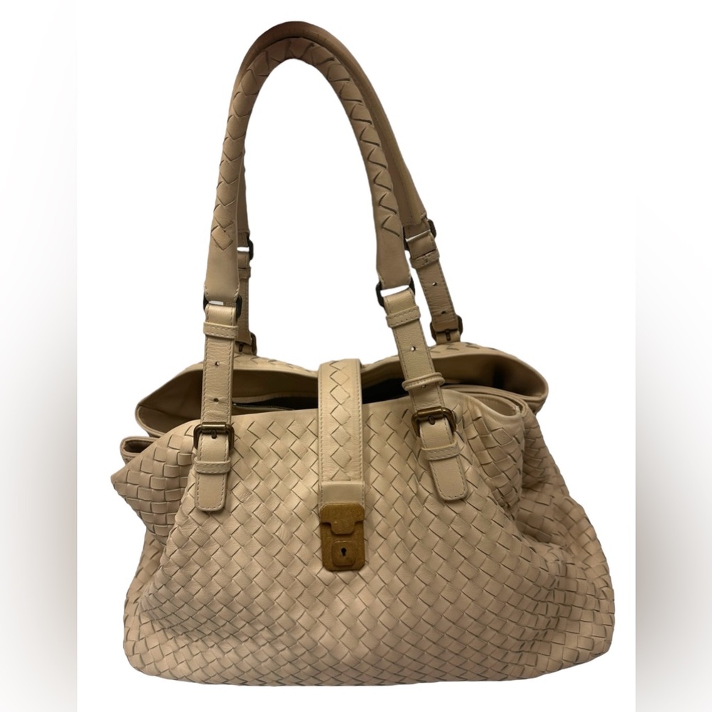 Authentic Bottega Veneta Intrecciato Roma Cream  Handbag
